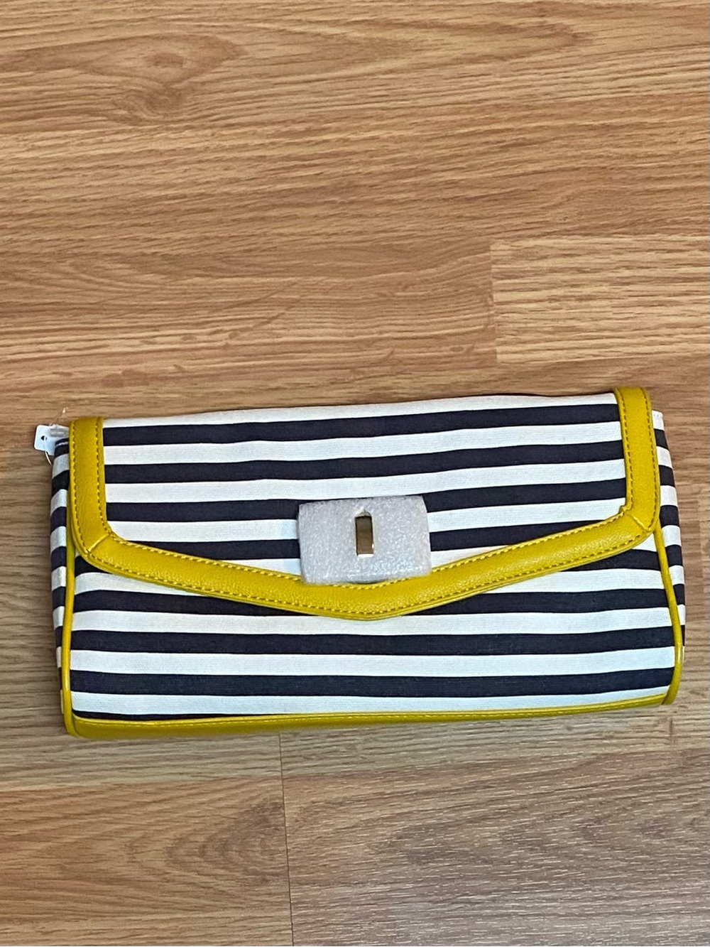 Brand New - Aldo Black & White Striped Clutch with Yellow Trim